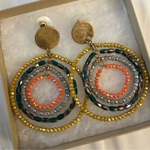 Beaded Hoop Earrings with Gold Disc
